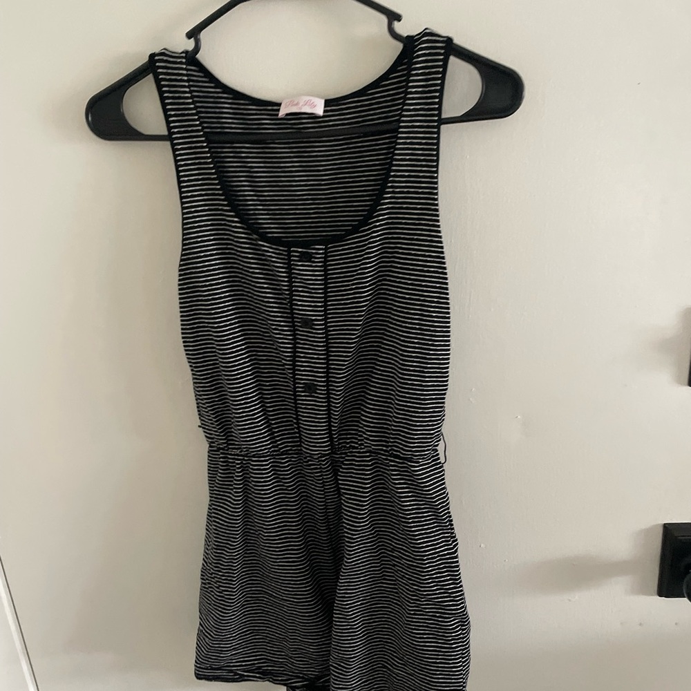 Black and White Striped Pink Lily Romper One Piece